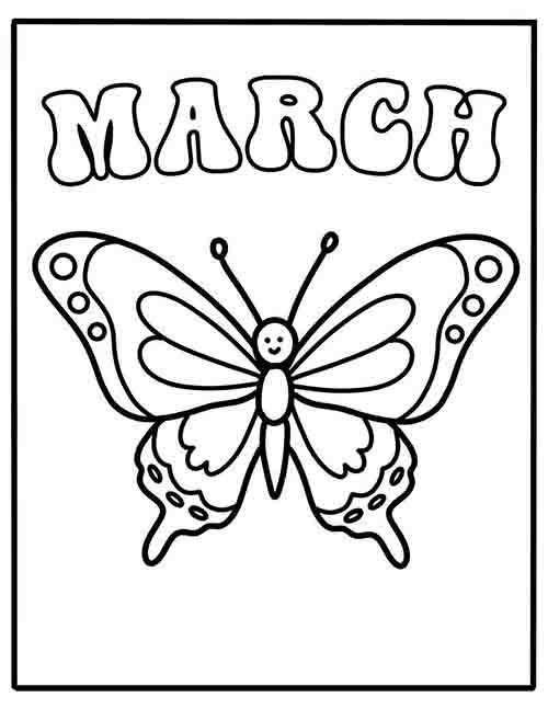 Black and white outline of cute butterfly for spring