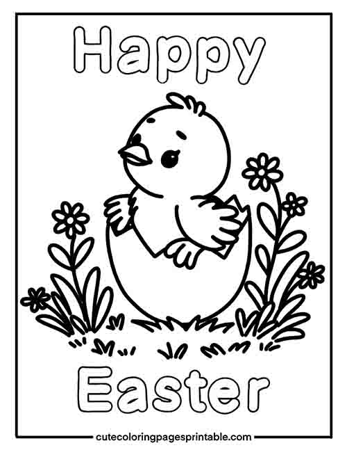 chick hatching from its egg surrounding flowers easter coloring pages