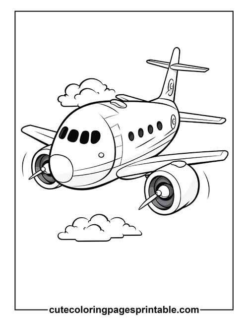 Airplane Flying With Clouds Coloring Page