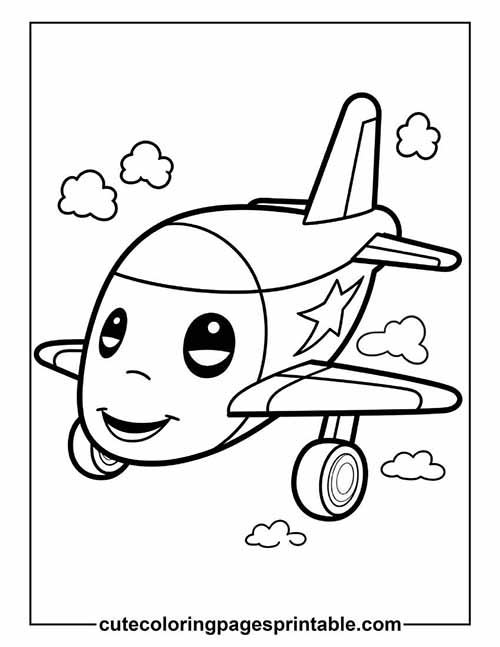 Coloring Page Of Airplane Smiling With Clouds