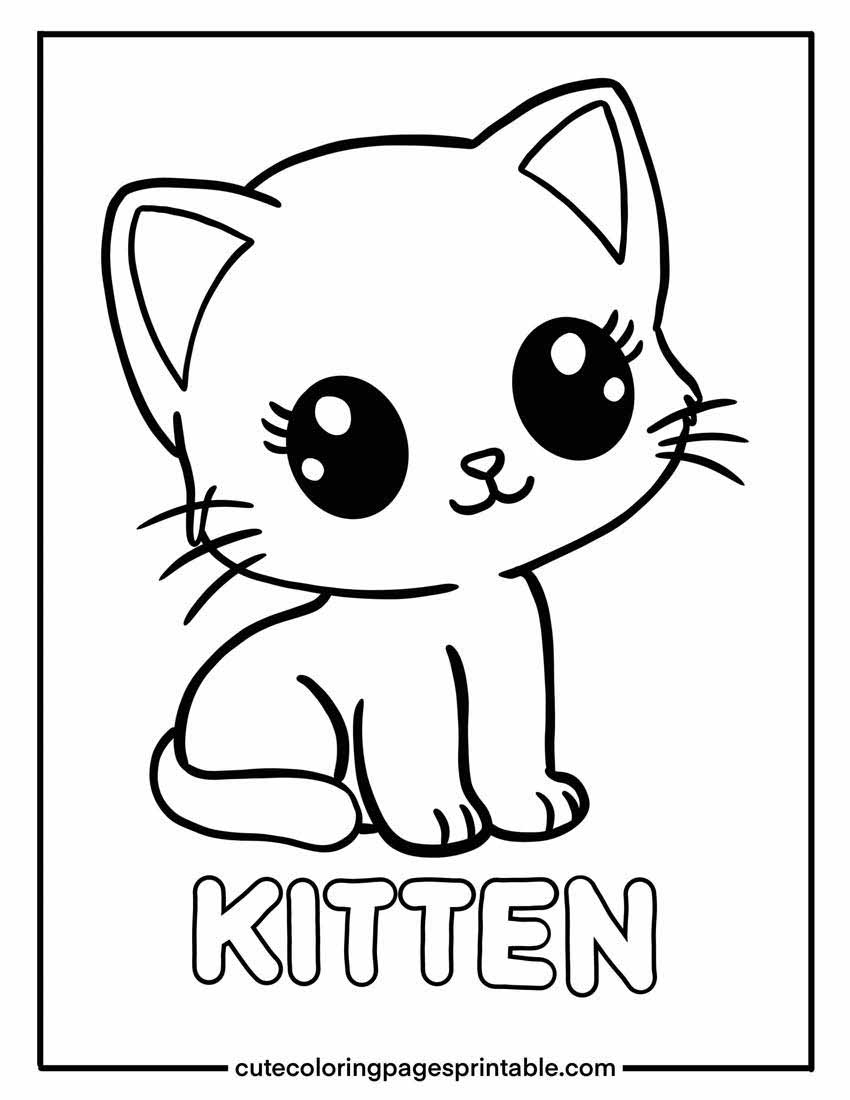 Baby Animal Kitten With Big Eyes Smiling Coloring Page