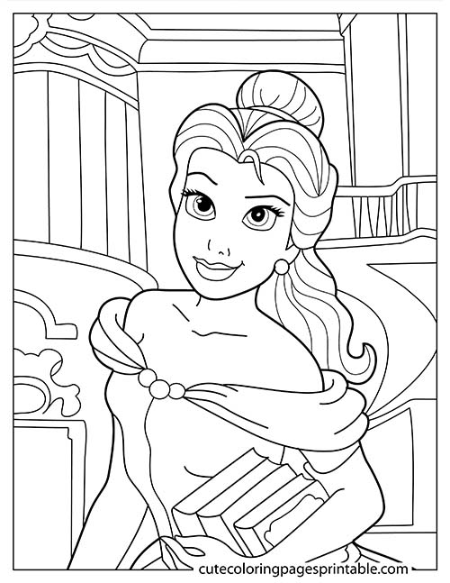 Disney Princess Coloring Page Of Belle Holding A Book