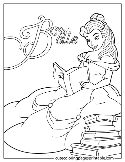 Disney Princess Coloring Page Of Belle Reading