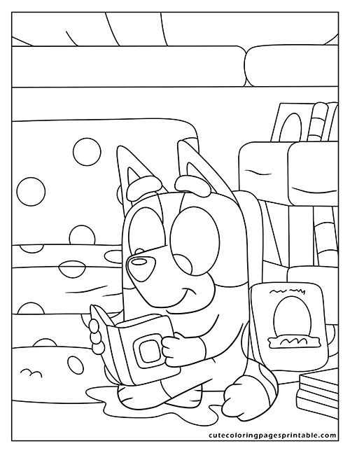 Bluey Coloring Page Of Bluey Bingo Sitting With Books