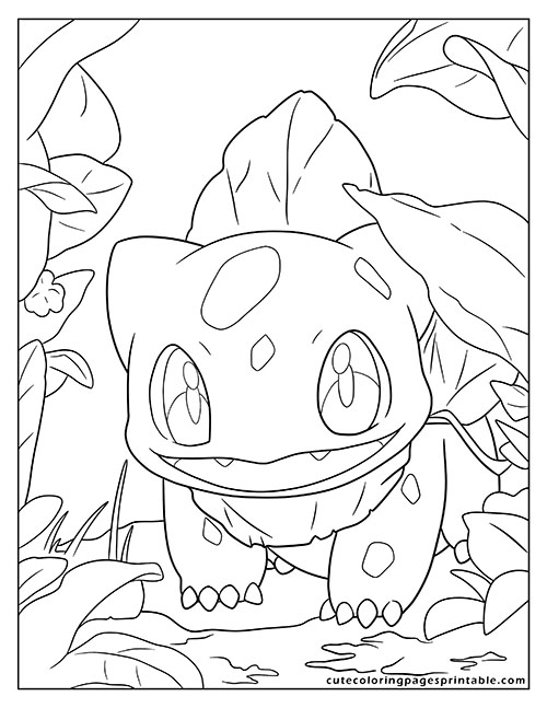Pokemon Coloring Page Of Bulbasaur Sitting With Leaves