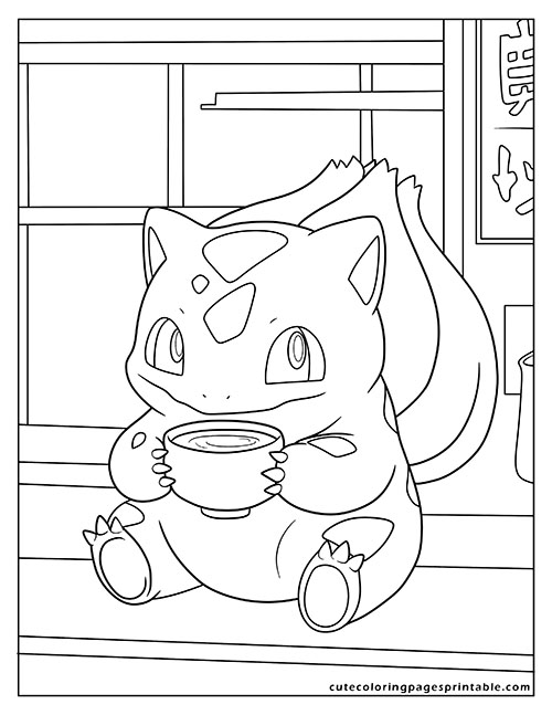 Bulbasaur Holding Cup Pokemon Coloring Page