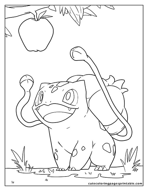 Pokemon Coloring Page Of Bulbasaur Smiling With An Apple