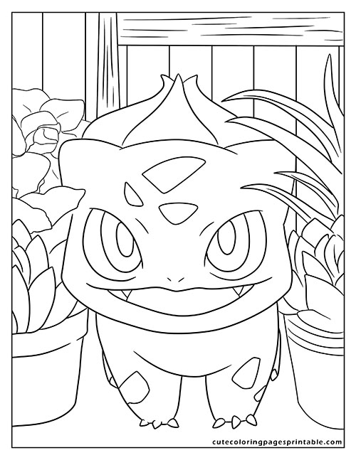 Pokemon Coloring Page Of Bulbasaur Smiling With Plants