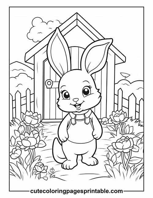 Bunny Standing In Front Of A House Coloring Page
