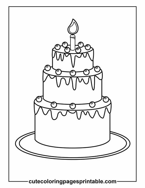Cake With A Burning Candle Coloring Page