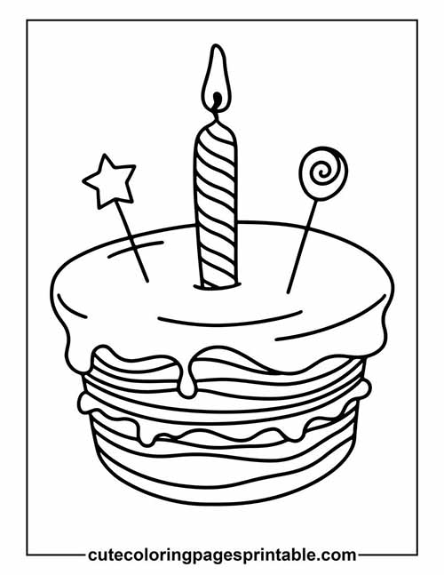 Coloring Page Of Cake With Stars Twinkling