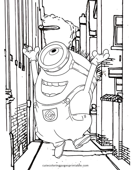 Carl Minion Jumping Despicable Me Coloring Page Featuring Purple Minion