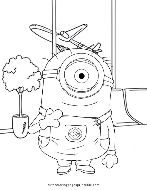 Despicable Me Coloring Page Of Carl Minion With A Potted Plant Featuring King Bob