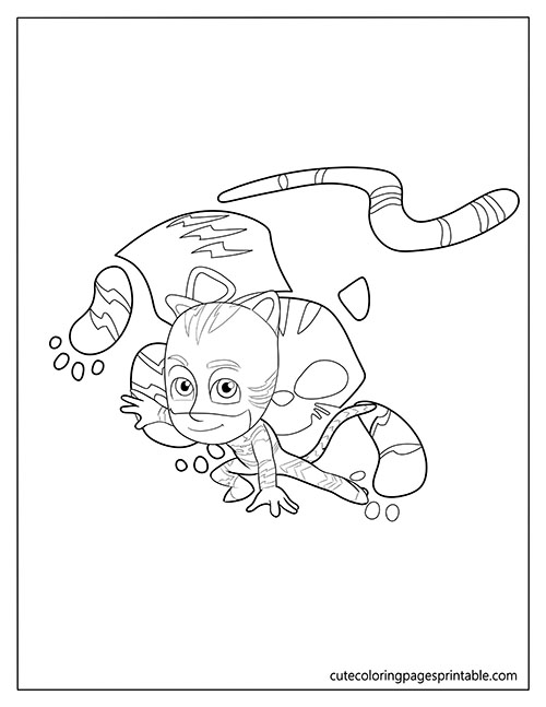 Pj Masks Coloring Page Of Catboy Crawling With Sneakers
