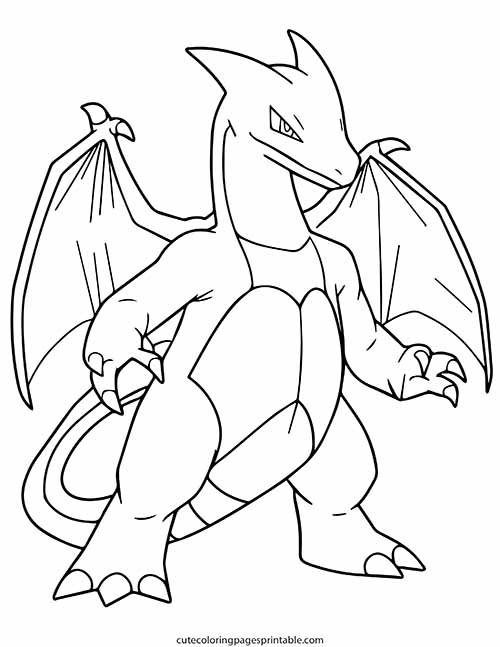 Pokemon Coloring Page Of Charizard Standing Wings Spread