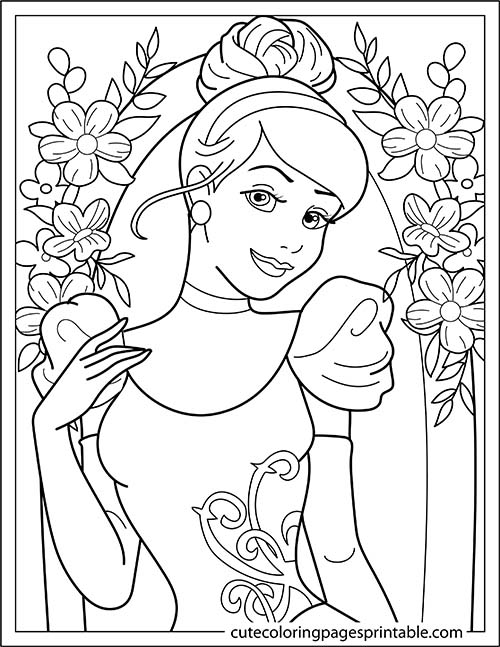 Disney Princess Coloring Page Of Cinderella Smiling With Flowers
