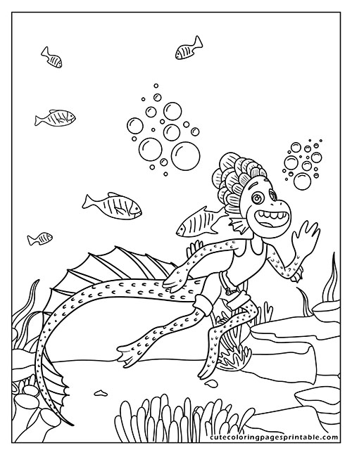 Luca Coloring Page Of Alberto Swimming With Fish