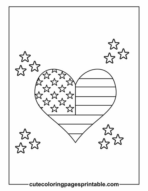 Coloring Page Of American Flag Surrounding A Heart