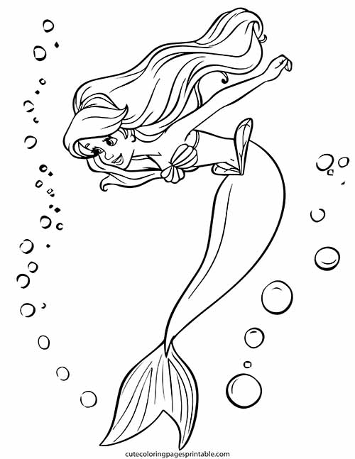 Ariel Swimming Little Mermaid Coloring Page