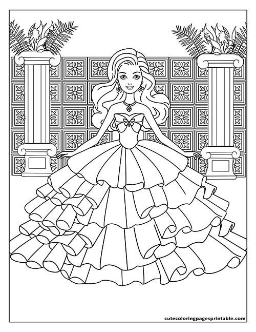 Ball Gown With Decorating Tiles Barbie Coloring Page