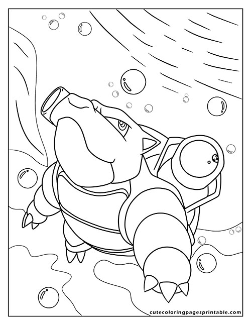 Pokemon Card Coloring Page Of Blastoise Floating With Bubbles