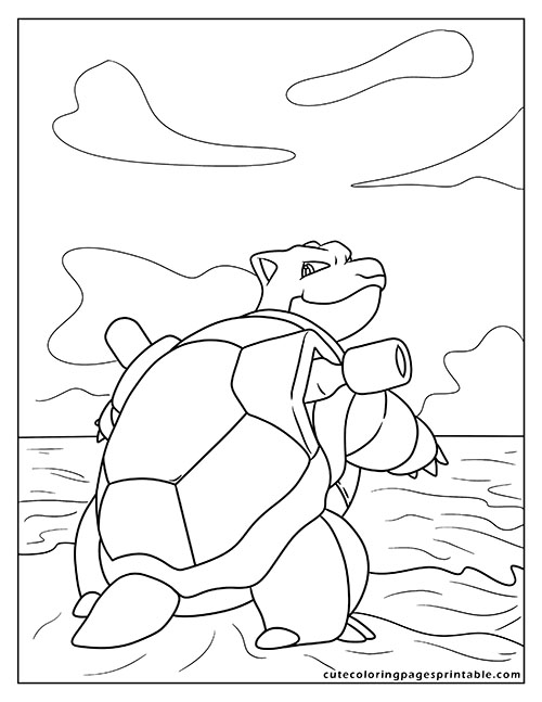 Pokemon Card Coloring Page Of Blastoise Smiling With Clouds