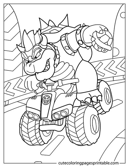 Bowser Racing With Oversized Wheels Super Mario Bros Coloring Page