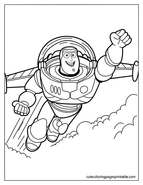 Buzz Flying With Clouds Toy Story Coloring Page