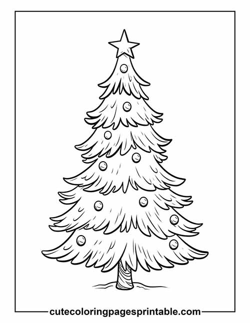 Coloring Page Of Christmas Tree Standing Tall With A Star Shining