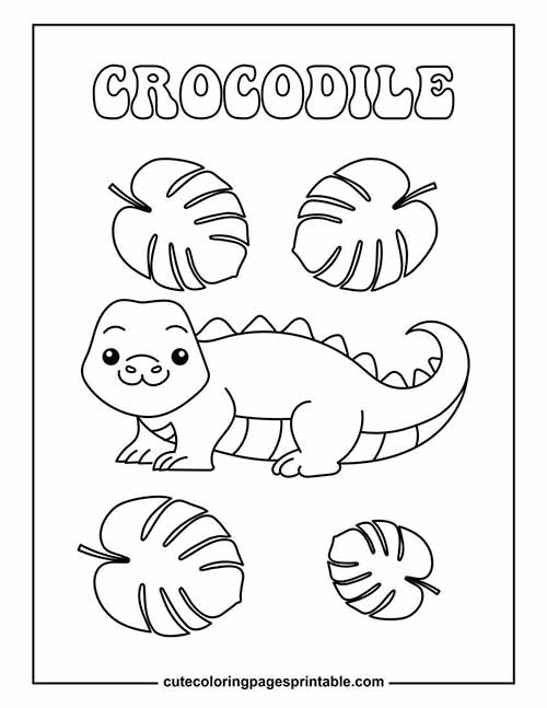 Crocodile Lying With Leaves Coloring Page