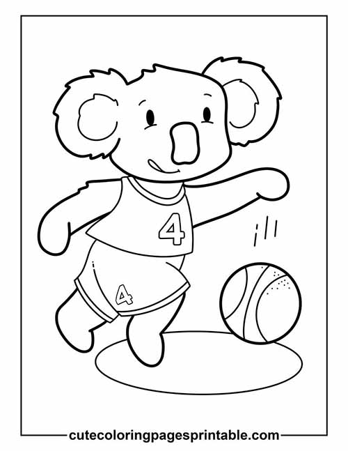 Coloring Page Of Basketball With Koala Wearing Jersey