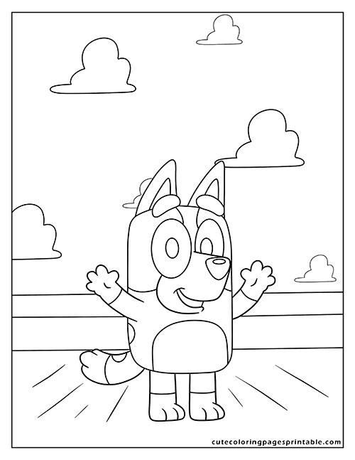 Bluey Coloring Page Of Bluey Bingo Standing With Clouds Floating