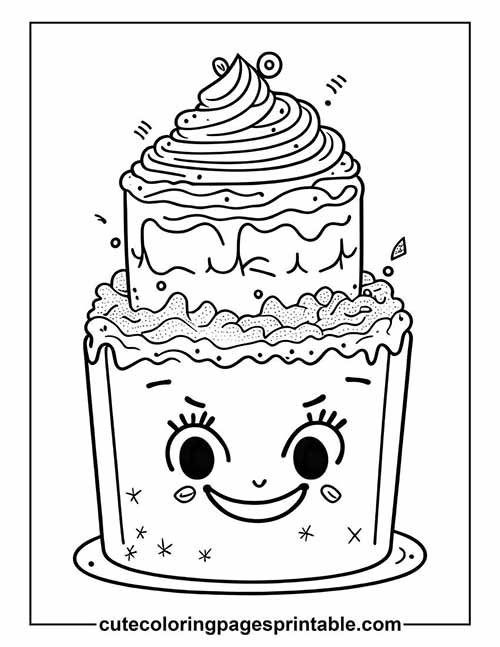 Coloring Page Of Cake With Swirl Topping