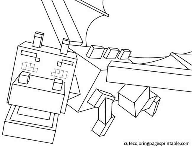 Minecraft Coloring Page Of Ender Dragon Flying Over Buildings