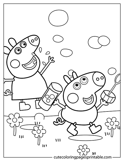 Peppa Pig Coloring Page Of George With Bubbles