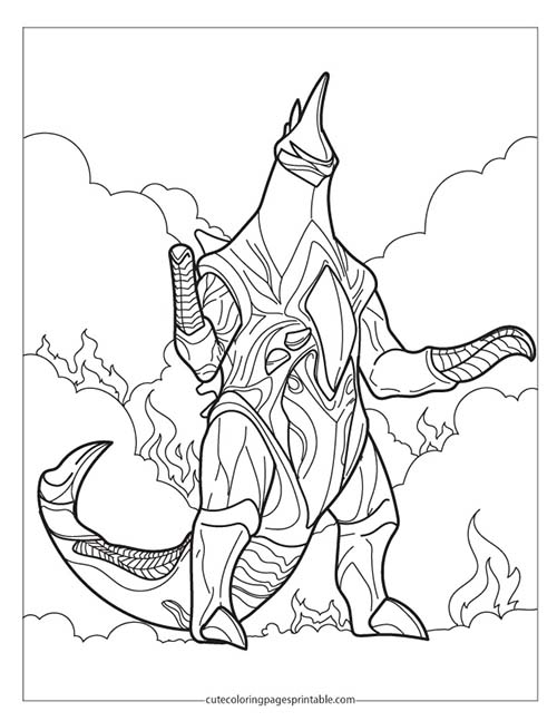 Godzilla Coloring Page Of Gigan Standing With Flames