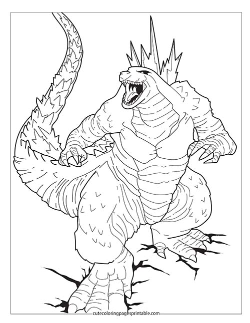 Coloring Page Of Godzilla Splitting The Ground