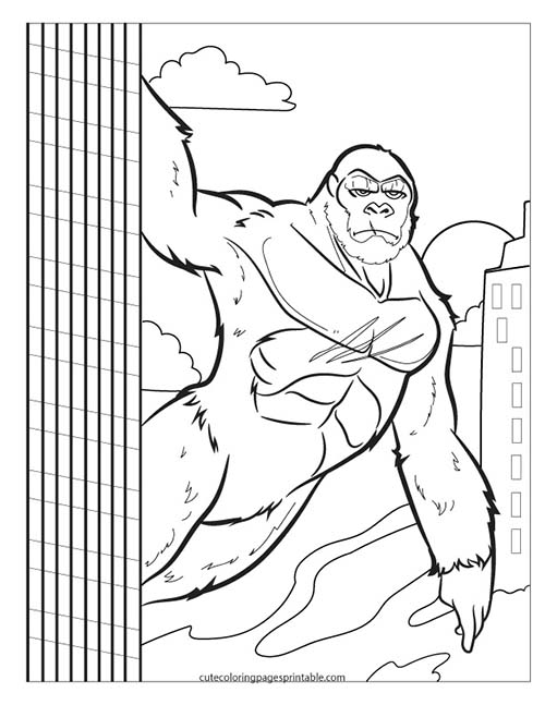 Godzilla Coloring Page Of King Kong Climbing With Buildings
