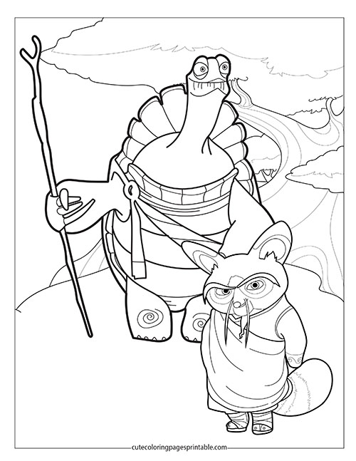 Coloring Page Of Kung Fu Panda Sitting With Scroll