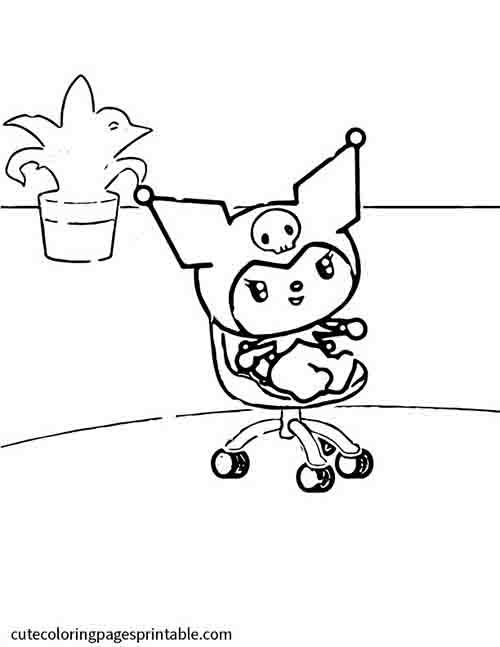 Sanrio Coloring Page Of Kuromi Sitting With Plant Hanging