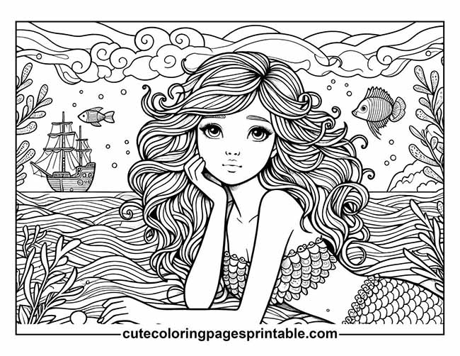 Coloring Page Of Mermaid Dreaming