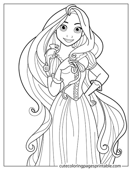 Disney Princess Holding Hair Coloring Page
