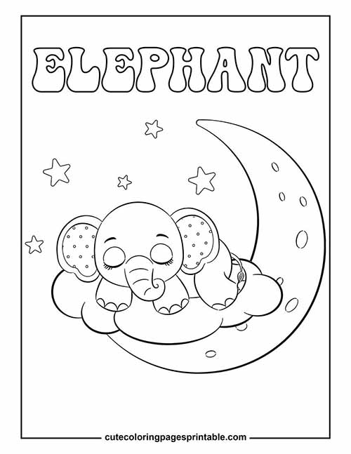Coloring Page Of Elephant Resting With Crescent Moon
