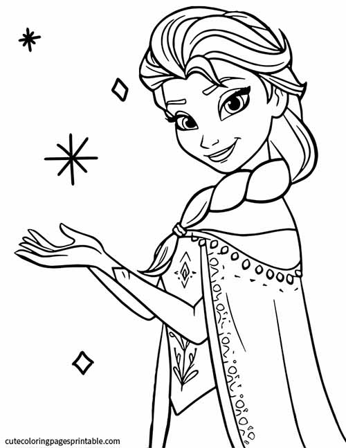 Frozen Coloring Page Of Elsa With Snowflakes Floating Around