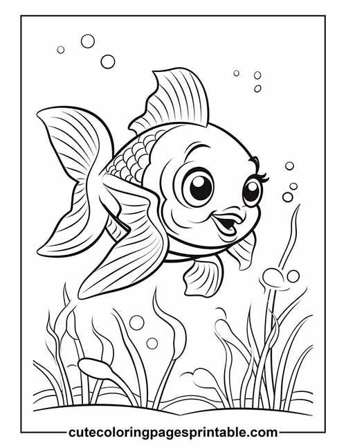 Coloring Page Of Fish Swimming With Bubbles