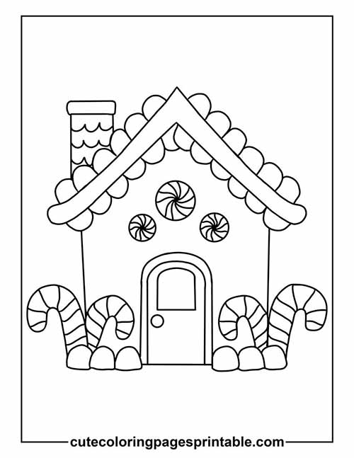Coloring Page Of Gingerbread House With Peppermint Swirling Roof