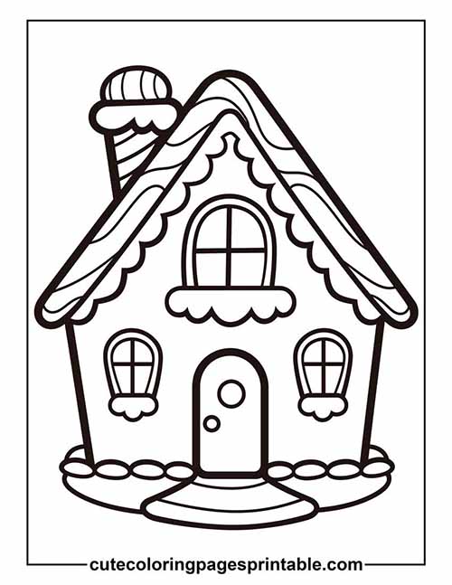 Gingerbread House With Snow Resting Coloring Page