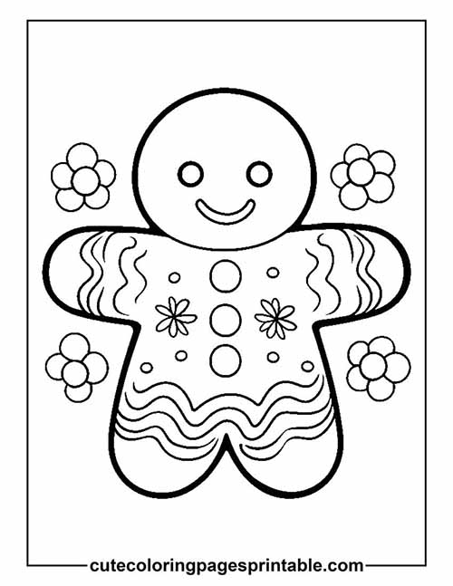 Coloring Page Of Gingerbread Man With Surrounding Flowers