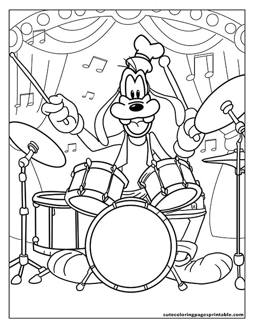 Goofy Drumming With Cymbals Disney Coloring Page