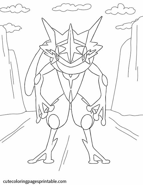 Pokemon Coloring Page Of Greninja With Arms Clasping Ankles
